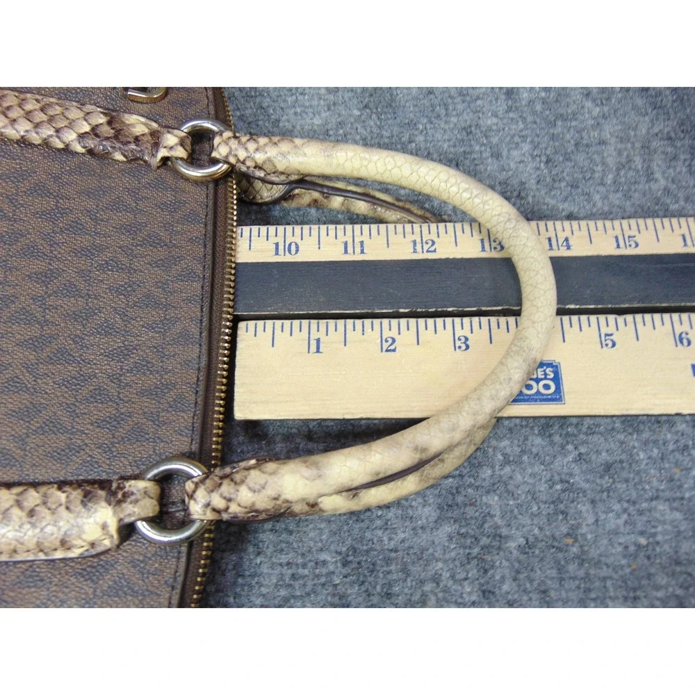 Michael‎ Kors Sheila Satchel Brown Monogram Snakeskin Trim 30F0GHUS3B Large